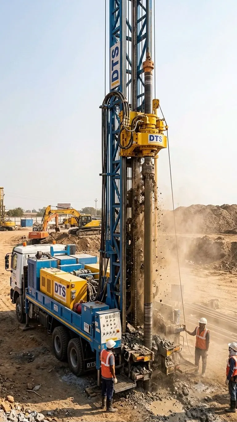 A drilling rig boring a hole on a construction site